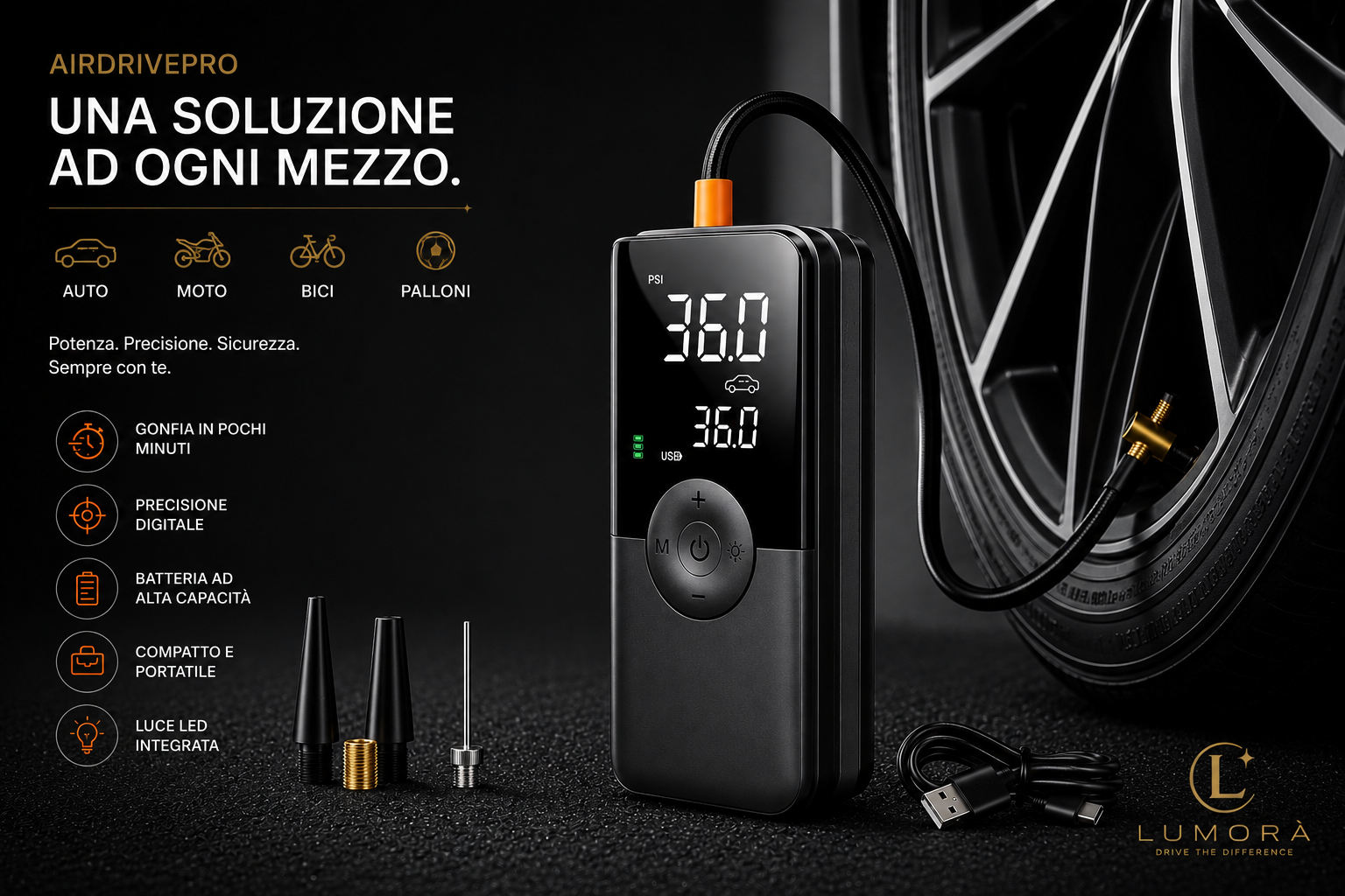 AirDrivePro Compressore portatile Auto* 🌟 𝓛𝓤𝓜𝓞𝓡À 🌟